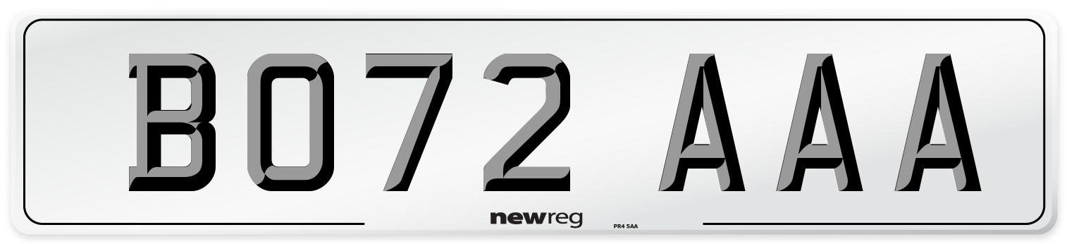 BO72 AAA Number Plate from New Reg
